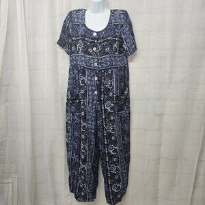 Molly Malloy Blue Floral Jumpsuit Cropped Cottagecore Boho 10P